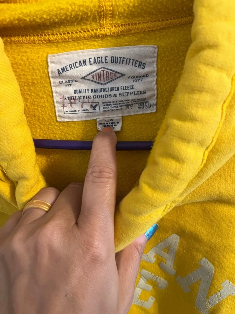 American Eagle Outfitters heavy Duty Yellow Pullover Hoodie Large - Picture 2 of 3